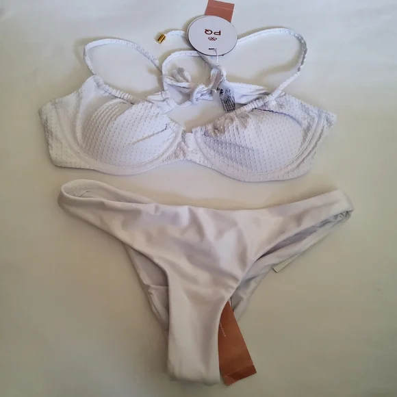 PQ Swim Set Saw Jasmine Underwire Top & Water Lily Basic Ruched Teeny Bottom S - Picture 1 of 9